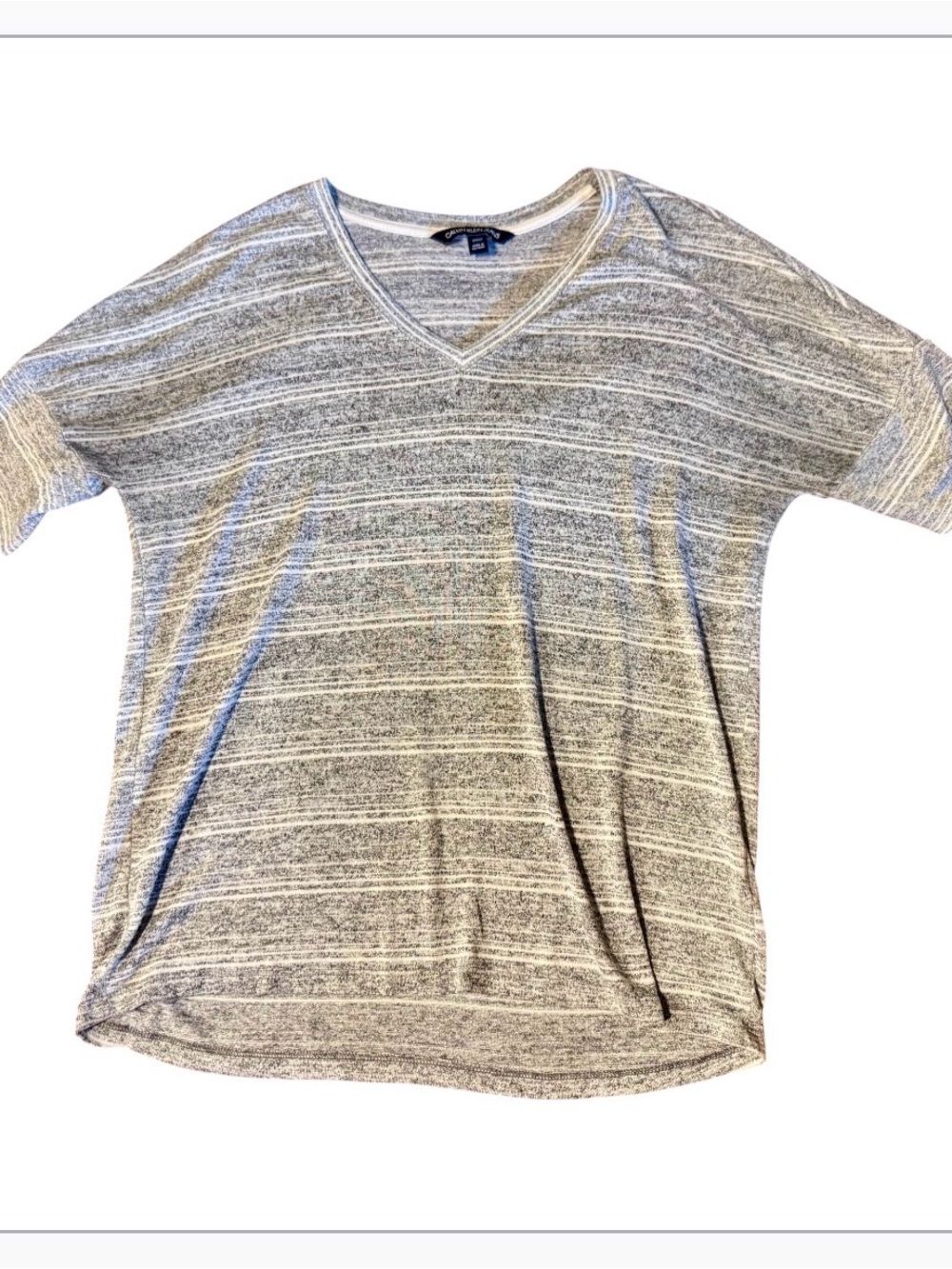 Calvin Klein Jeans Women's Gray Marled V-Neck Short Sleeve Top Size Small